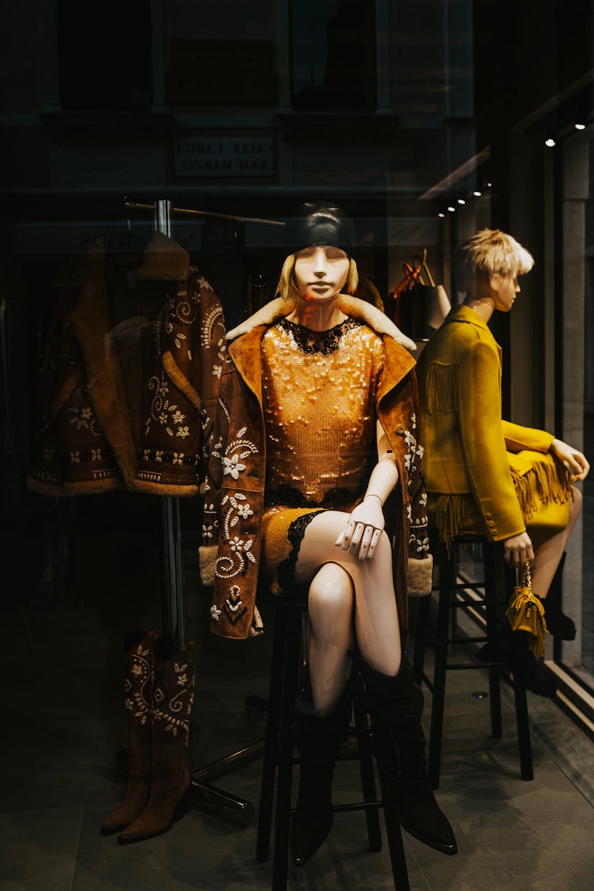 Boutique interior with clothing displays