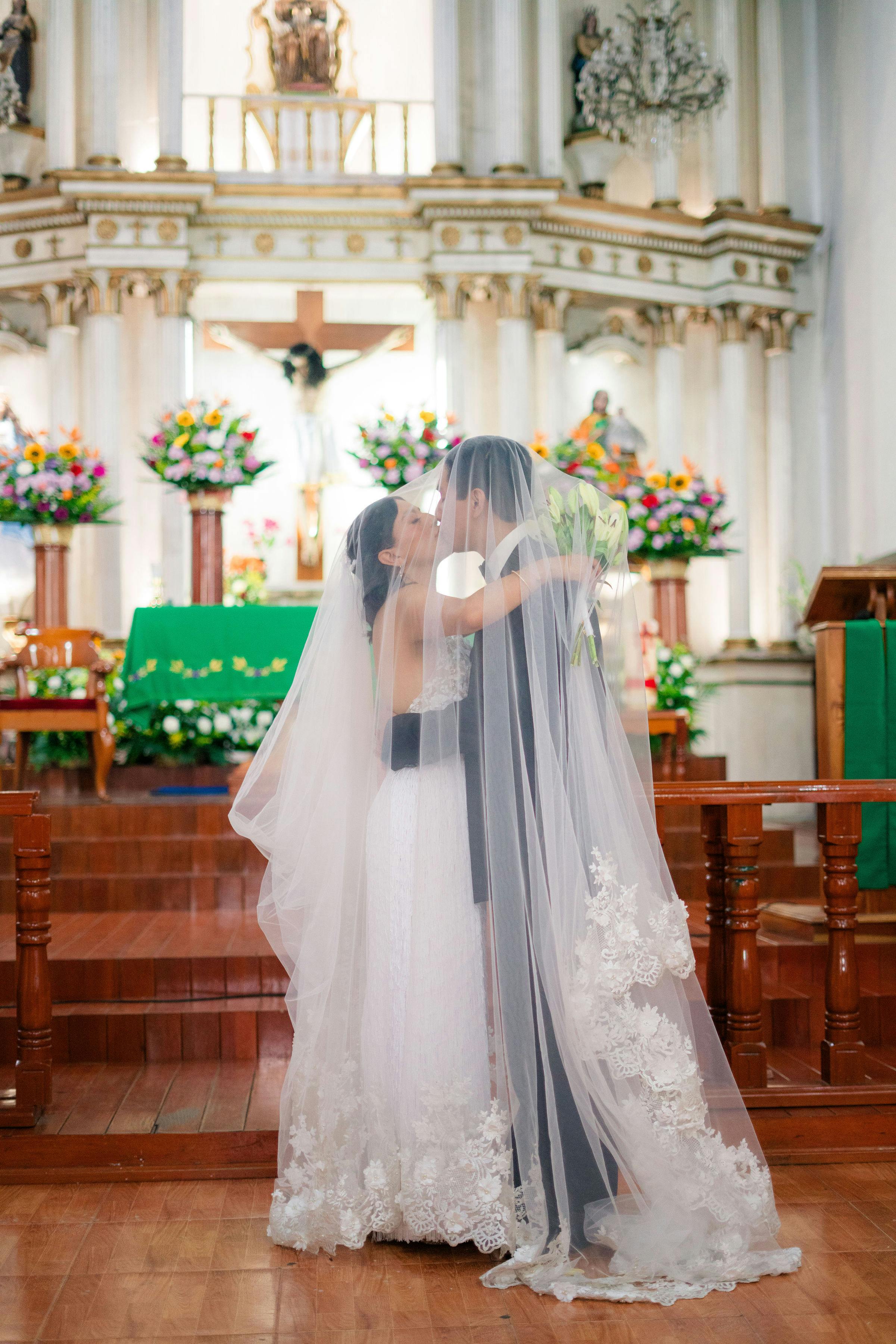 Mountain wedding ceremony with floral arch